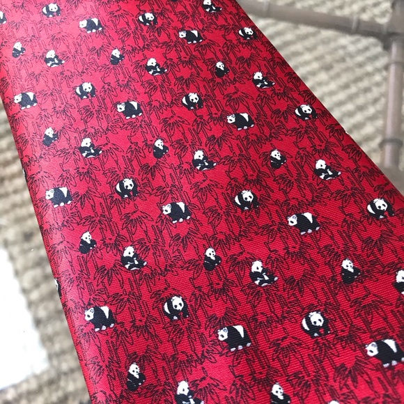 Red Silk Panda Tie - Picture 1 of 4